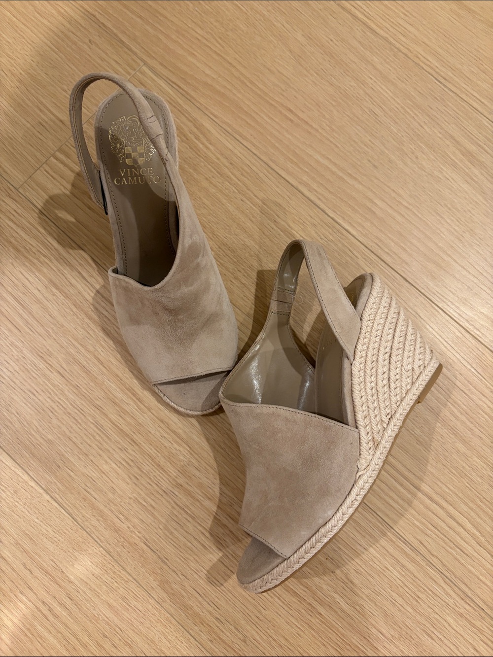 Vince Camuto Taupe Suede Slingback Espadrille Wedges